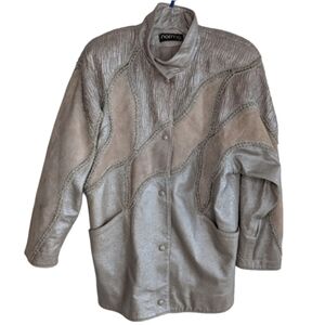 Vintage Norma Women's Oversized Medium Tope Mauve Patchwork Leather Suede Jacket